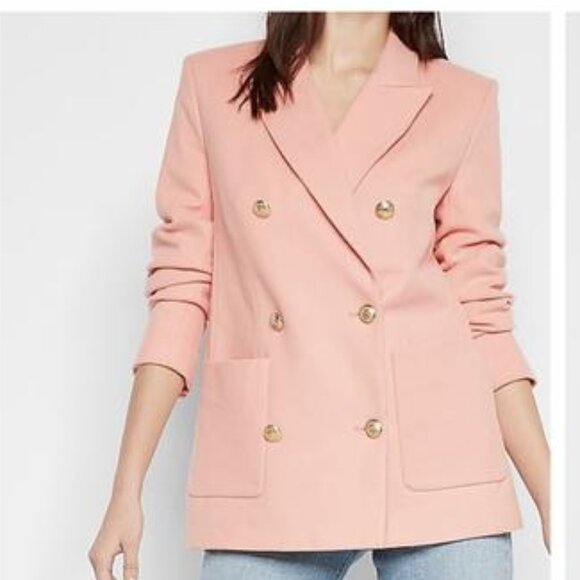 Express Jackets & Blazers - NWT Express Flannel Knit Oversized Coral Almond Blazer Size XS